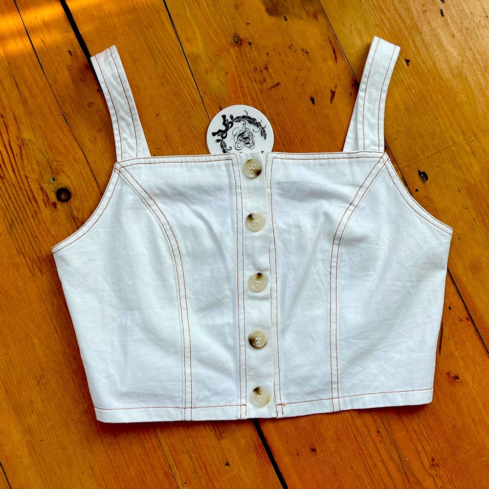 Nasty Gal White Denim Crop Top NWT